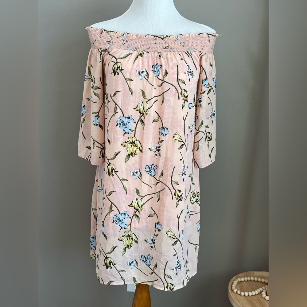 DR2 Pink Floral Off-Shoulder Mini Dress